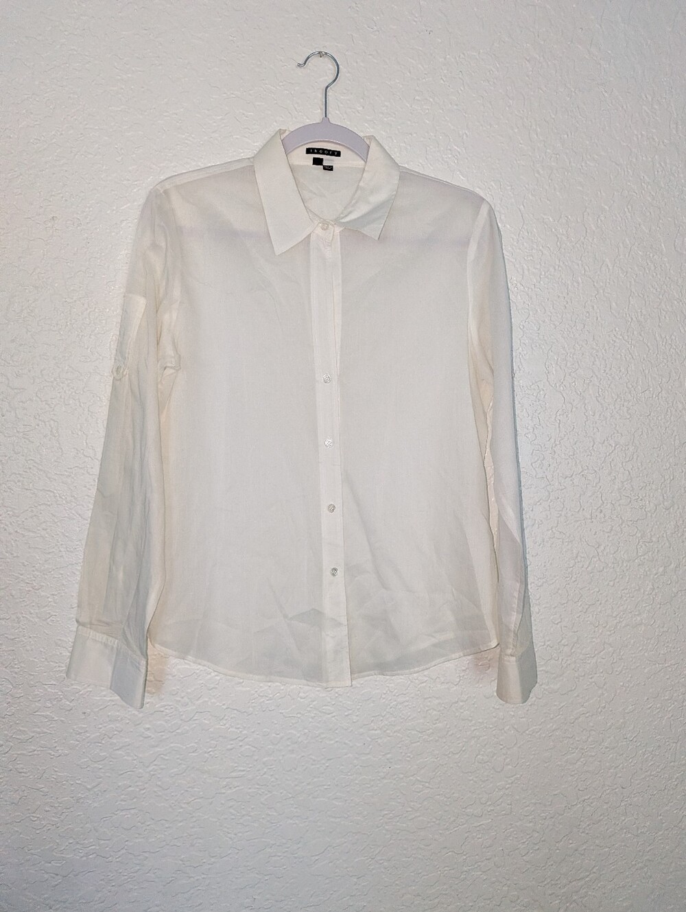 Theory 100% Cotton White Button Down Shirt Women’s Large Sheer